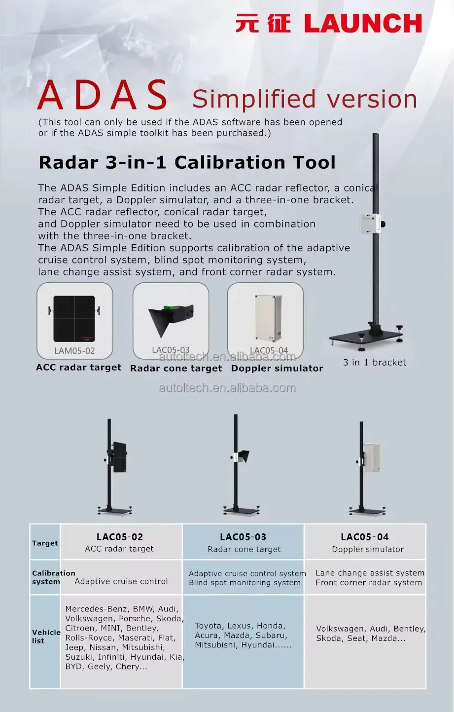 ADAS Radar Calibration Tool Kit - LAUNCH Radar 3 in 1 (ACC Radar ...