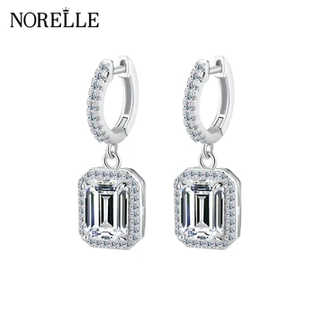 NORELLE Wholesale Classic 925 Sterling Silver Hoop Earring for Women square Diamond Moissanite Stud Earrings for Wedding Gifts