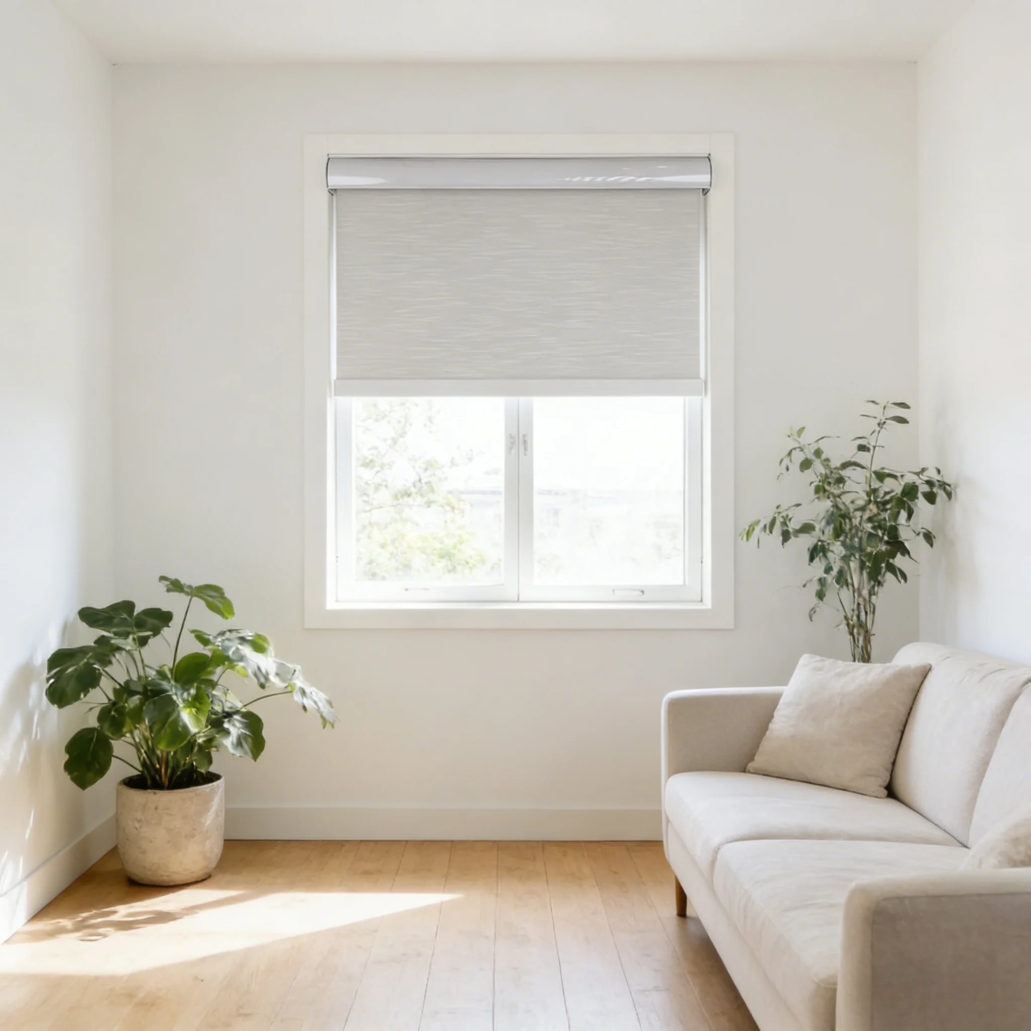 현대적 미니멀리스트 화이트 모터라이즈드 롤러 블라인드 실내 창문 장식용