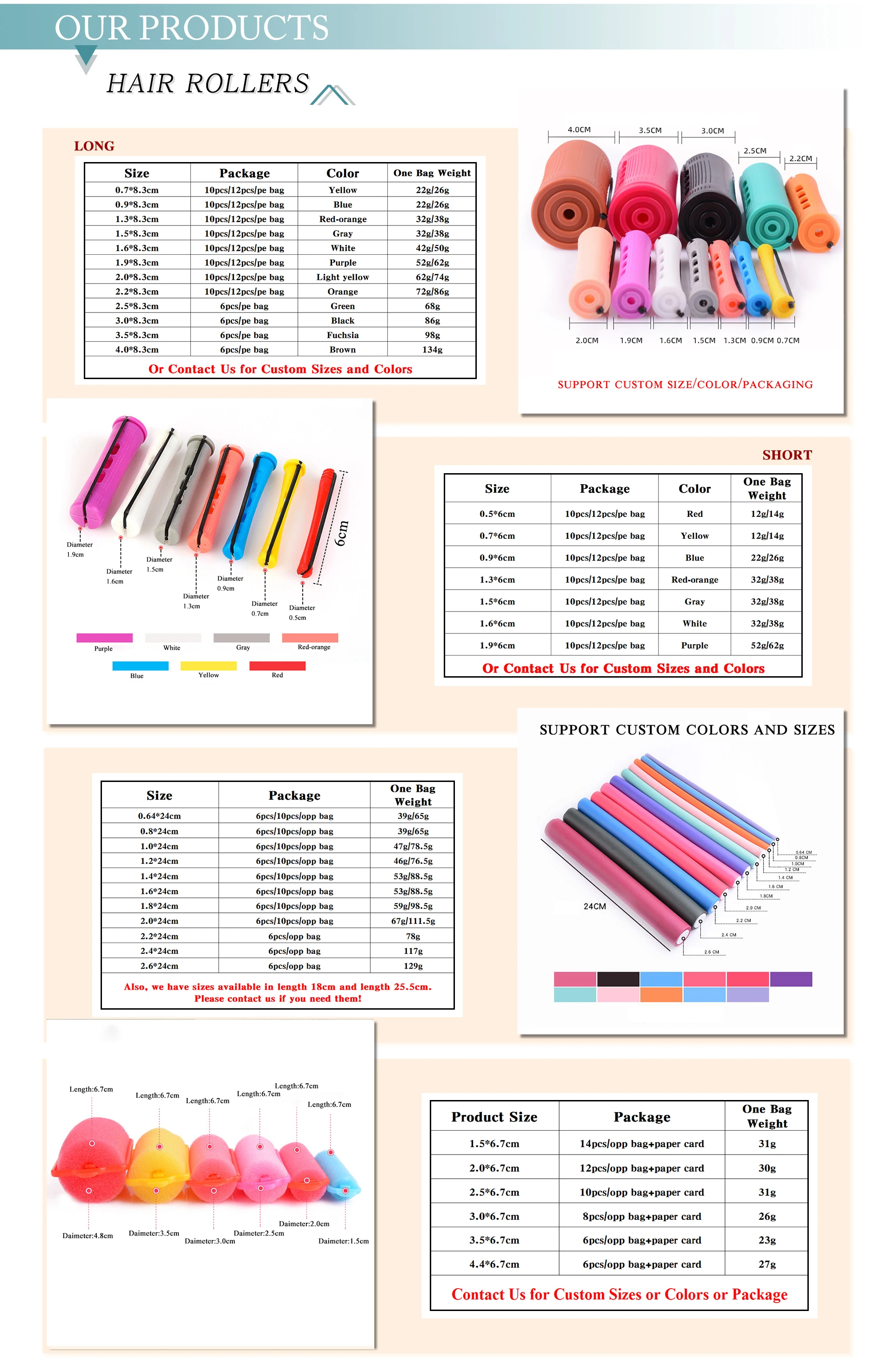 Factory Direct Sale 42Pcs/Pack Soft Foam Flexible Twist Curling Rods 7 Sizes Heatless Hair Rollers for Long and Short Hair