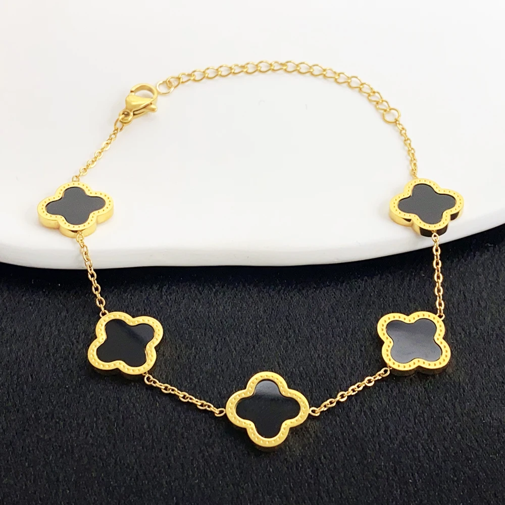 New Design Gold Plated Chain Four Leaf Clover Enamel Set Bracelet For ...