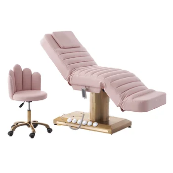 Popular Facial Beauty Salon Bed Foot Control Tattoo Lash Electric Beauty Bed With Gold Base Medical Spa Massage Table