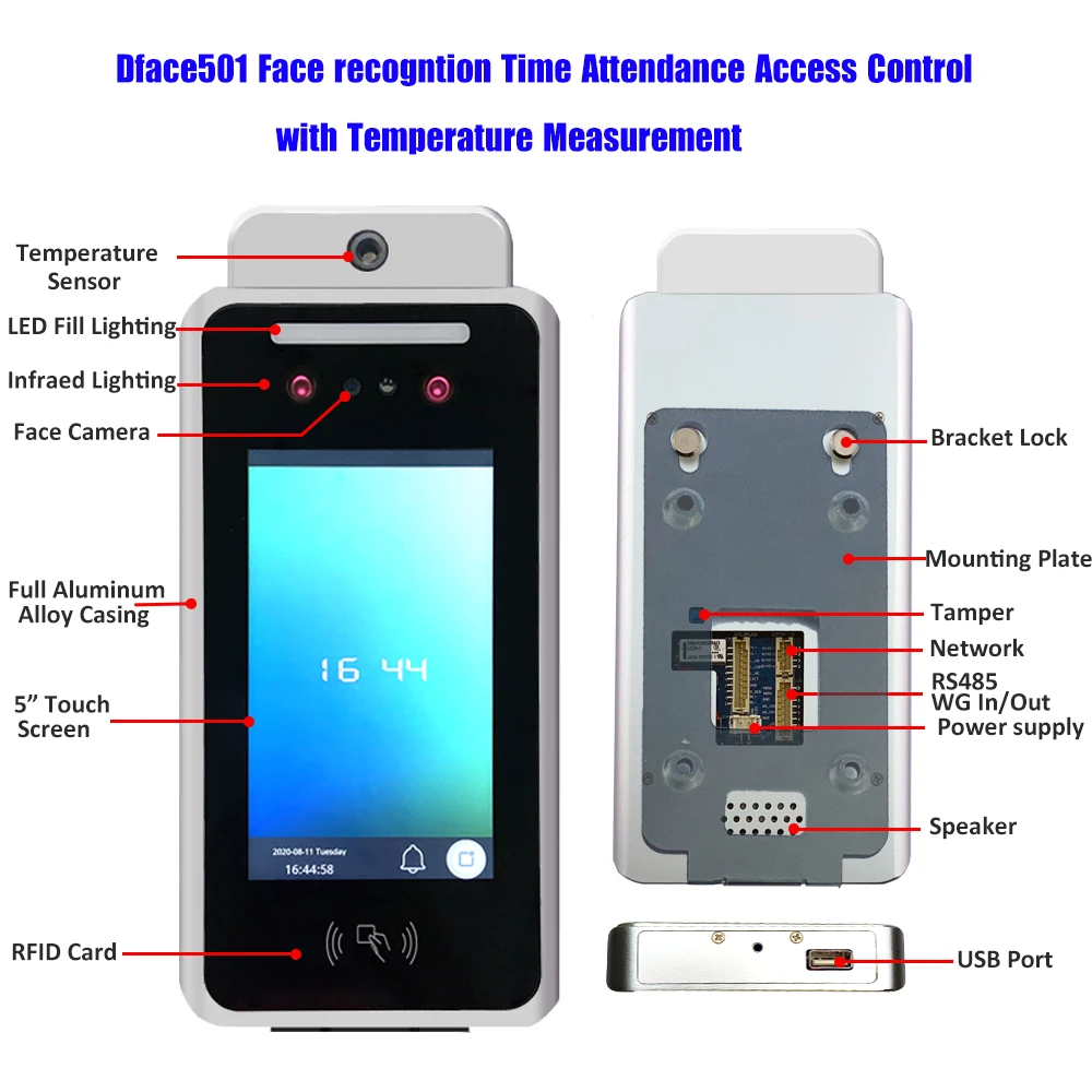 INJES Face Recognition Temperature Measurement System Camera Security Facial Time Attendance Access Control Terminal