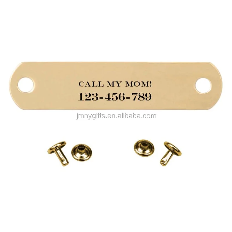 1/2 Custom Brass Name Plate Engraved Stamped Tag with Rivets for Dog  Collars