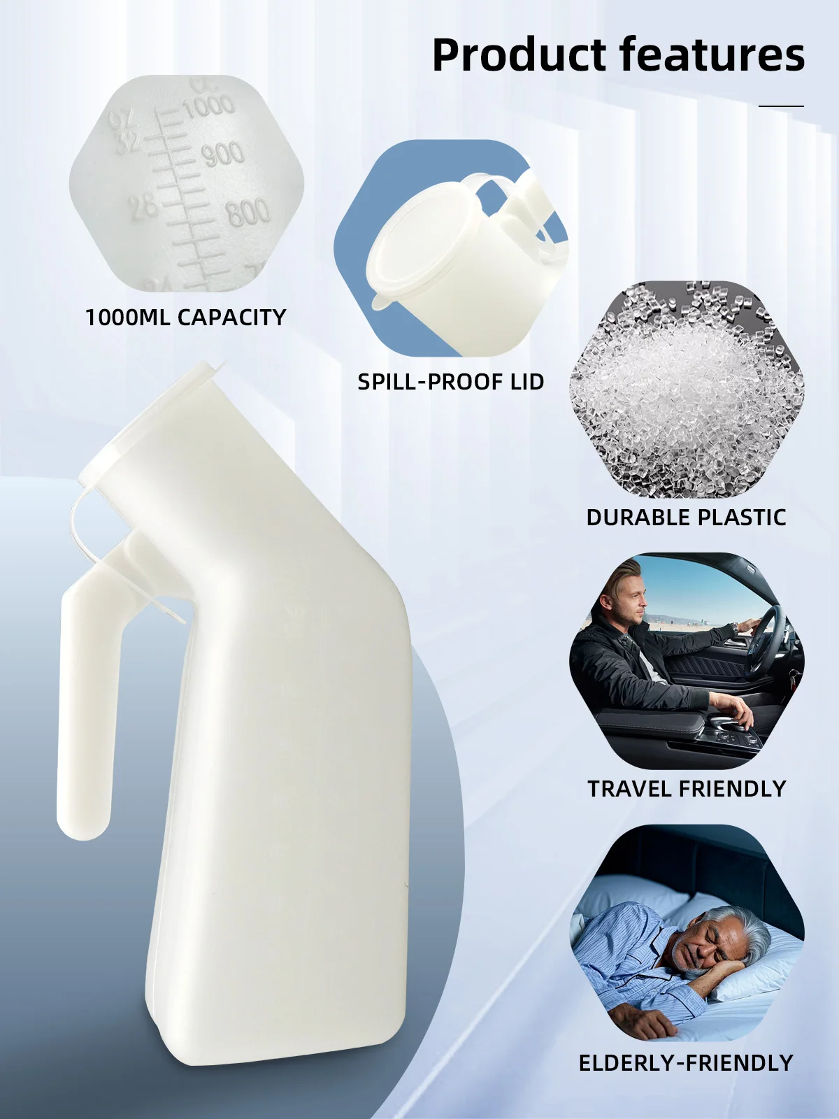 Wholesale Portable 1000mL Home Care Urinal Potty for Men Home Use Cham - product detail 2