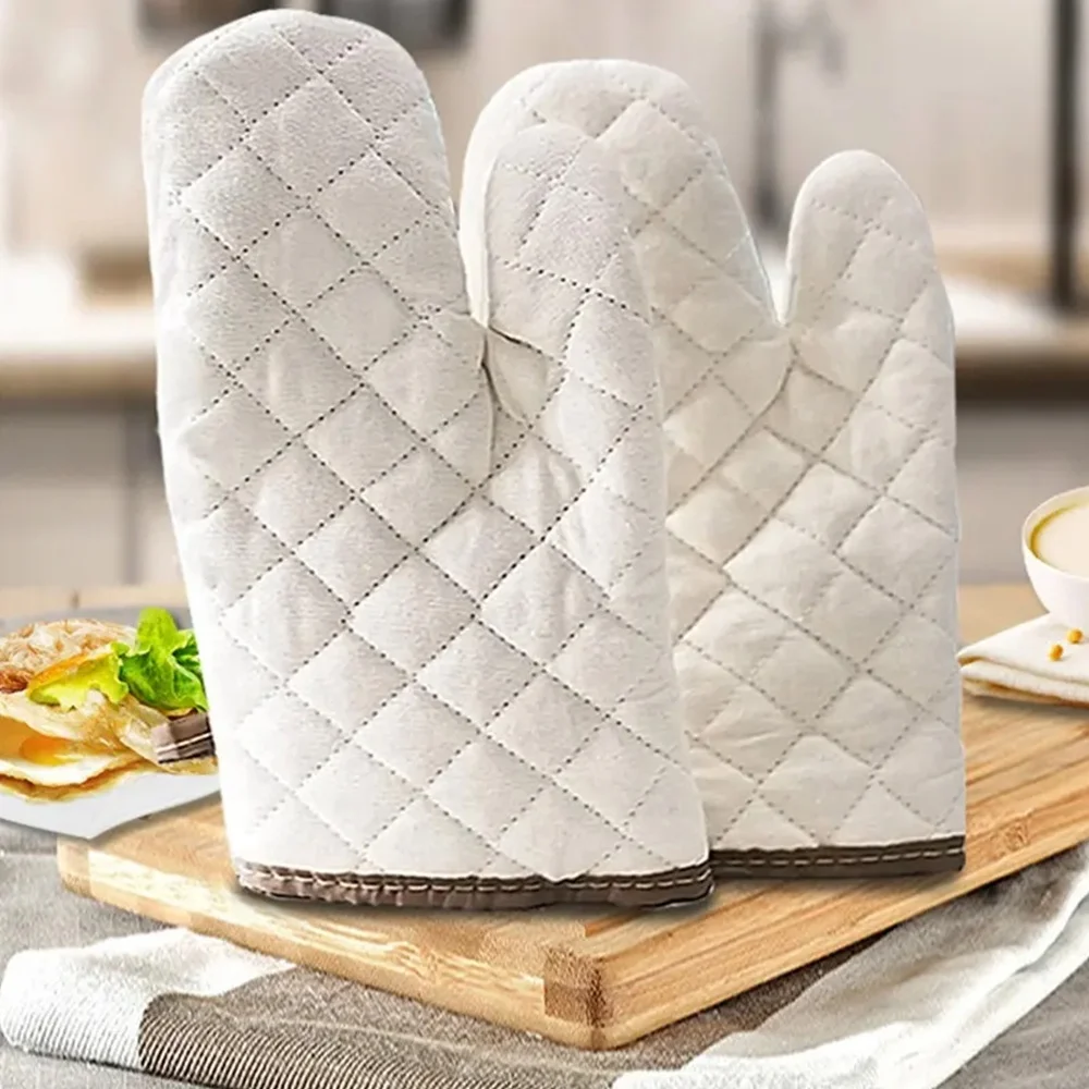 New White Cotton Oven Mitts Kitchen Baking Gloves