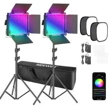 Neewer 2 Packs 530/ 660 PRO RGB LED Video Light with APP Control Softbox Kit, 360 Full Color, 50W Video Lighting CRI 97