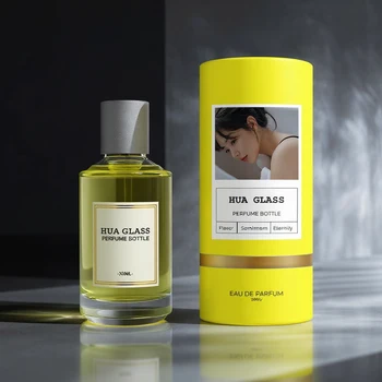 Customized Empty Clear Bottle Yellow Tube Box Magnetic Lid Crimp Sprayer 30ml 50ml 100ml Perfume Bottle With Magnetic Closure