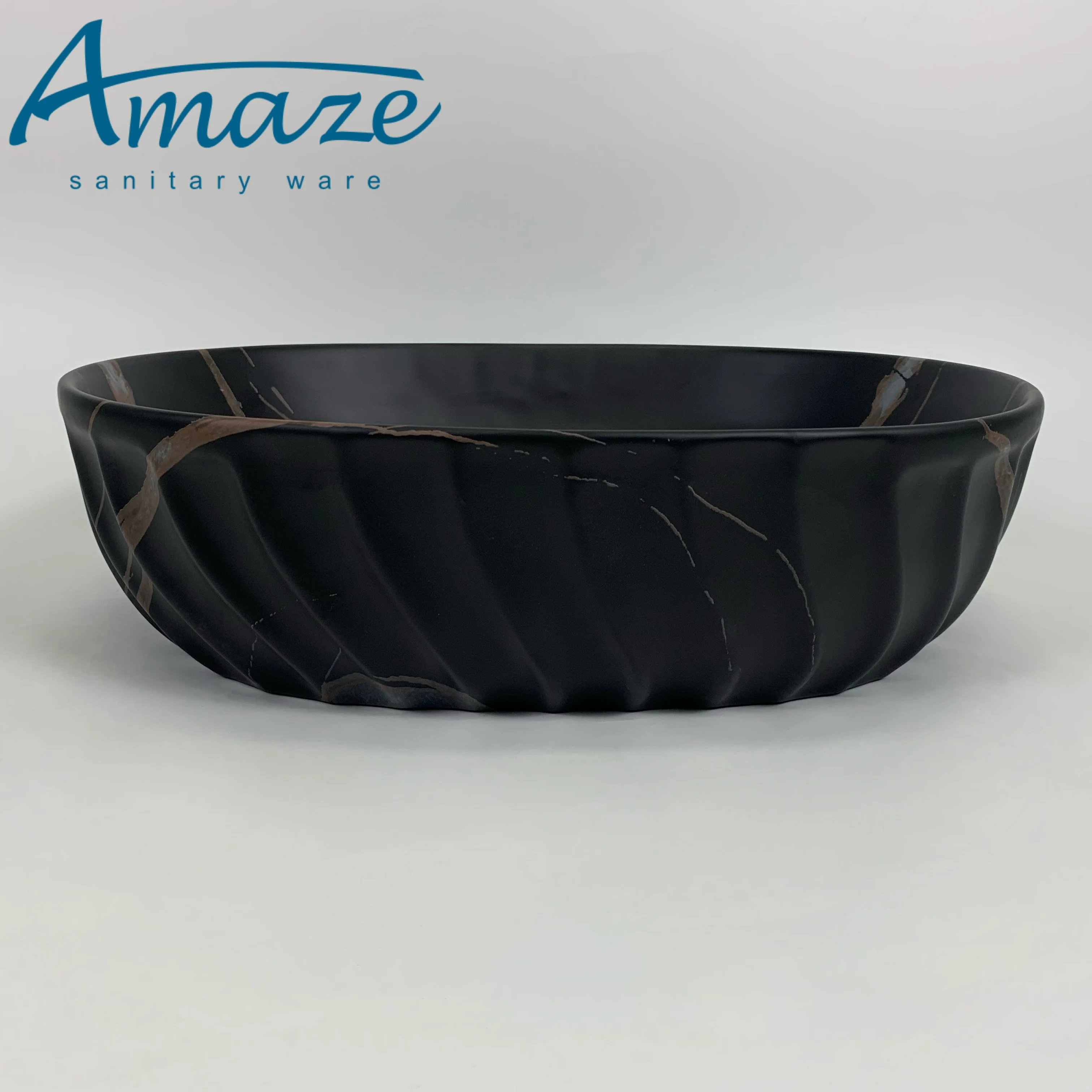 Oval modern ceramic black marble design art basin bathroom wash basin hotel countertop sink supplier