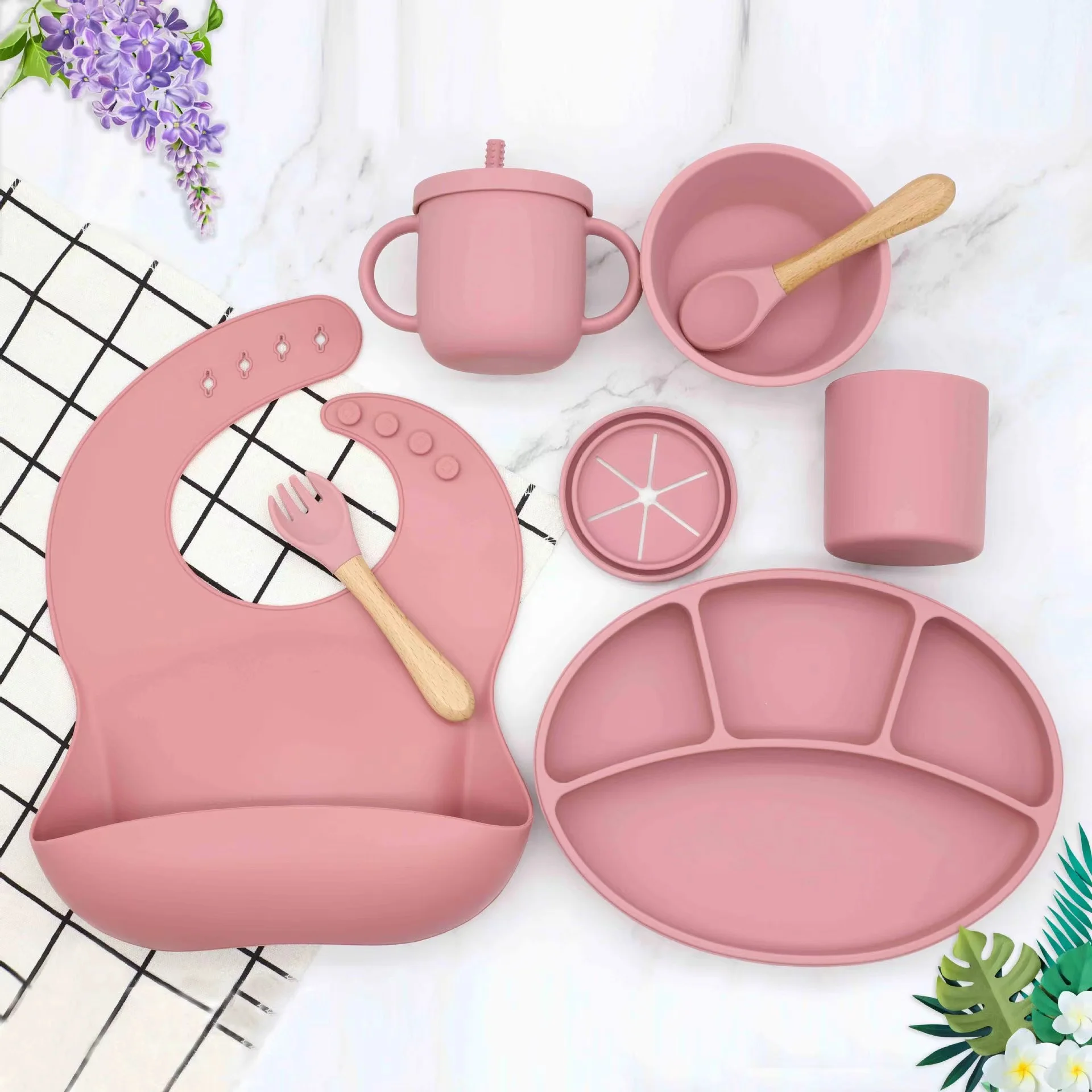 Ecofriendly Baby Plate Set Bpa Silicone Feeding Baby Cups Plate Kids