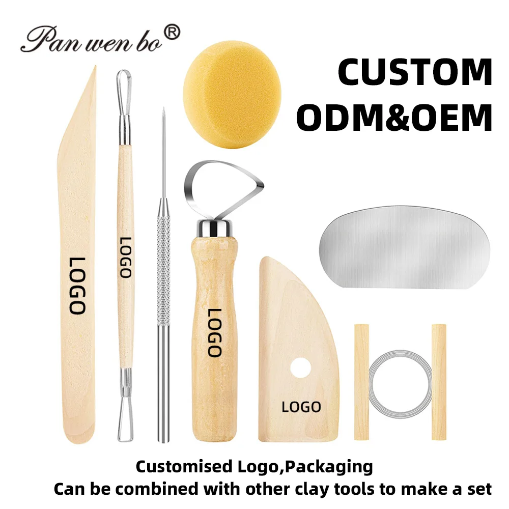 Factory 8 Pieces Clay Cutting Modeling Trimming Tools Wooden Pottery Sculpting Clay Tools Set