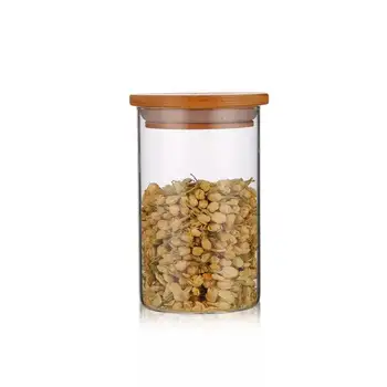 Classic Minimalist Glass Storage Jars with Wooden Lids 5oz-18oz Microwavable Food Container for Kitchen Organization Handmade