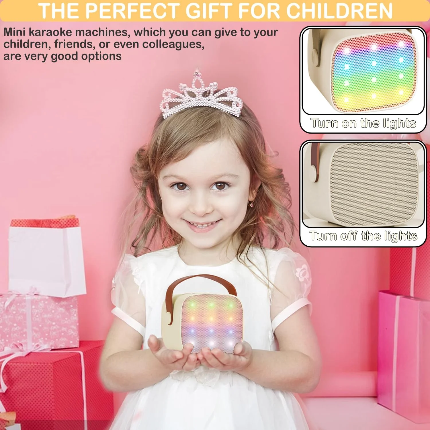 Mini Portable Bluetooth Karaoke Speaker with 1Wireless Mics and LED Lights for Kids Adults, Christmas Birthday Gifts Toys