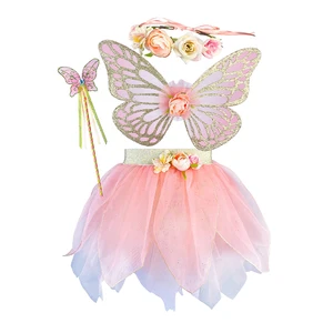 Princess Fairy Anime Costume Set for Girls Includes Dress Butterfly Wings Tutu Wand Halo Headband Polyester 3-9 Years
