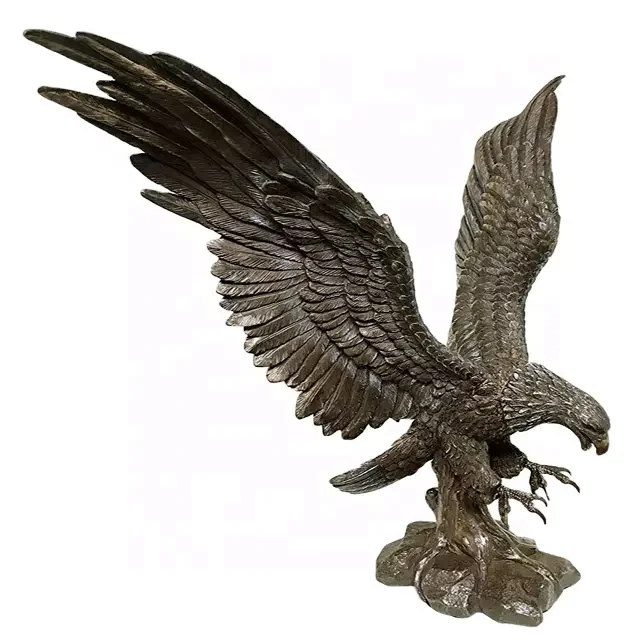 Estatua de animal personalizada en resina bronce electrolítico, escultura en poliresina, águila americana con alas extendidas en vuelo, figura