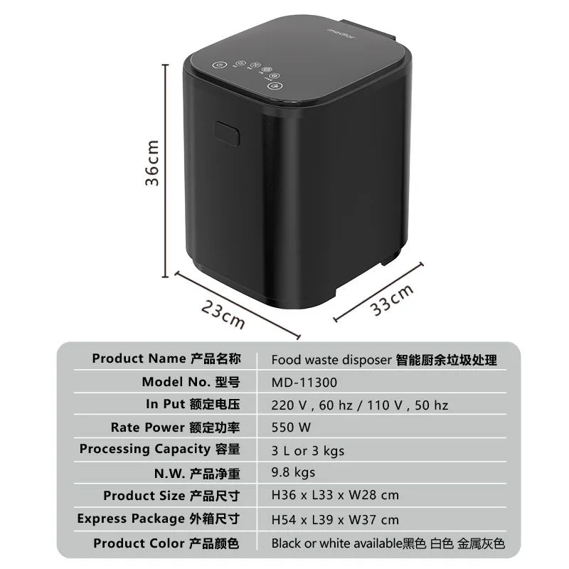 Professional Automatic Kitchen Waste Processor Smart Food Trash Compactor with Odor-Absorbing Filter Lid Lock for Household Use