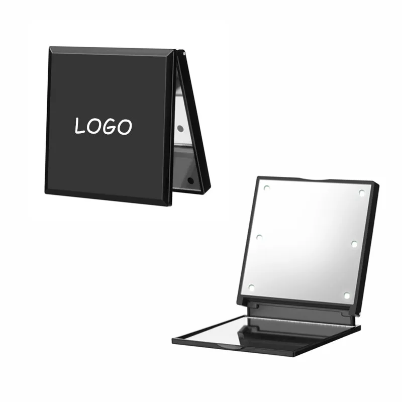 Mini Size Custom Logo Pocket Mini LED Make up Mirror Cosmetic Mirror Folding Portable Compact Pocket Gift