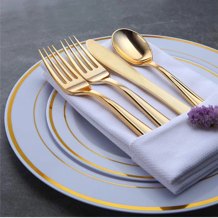 300 Pieces Rose Gold Plastic Silverware for Party and Wedding