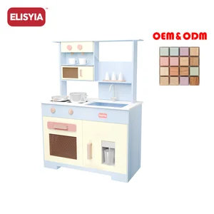 Toddler Wooden Kitchen Safe Anti Tip Adjustable Indoor Home Ice Water Dispenser Clock Microwave Sound Light