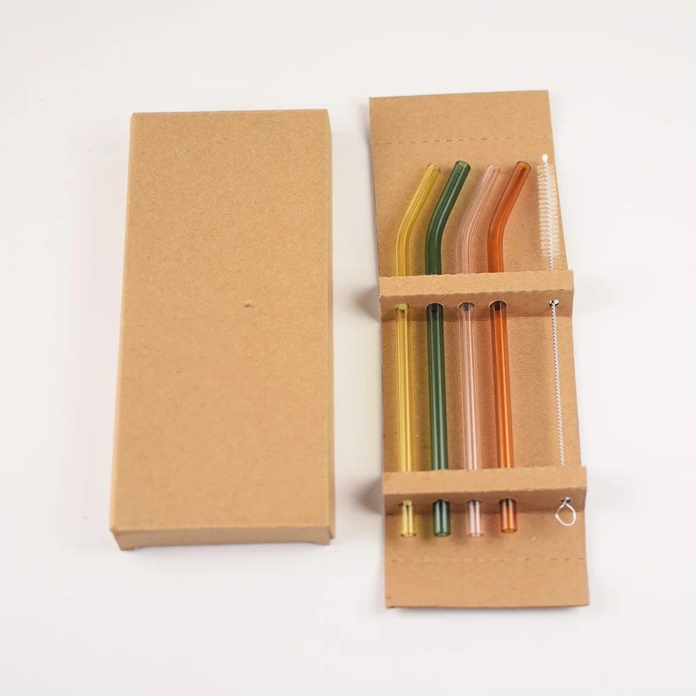 Reusable Glass Straws for Drinking with Straw Packaging Box and Brush