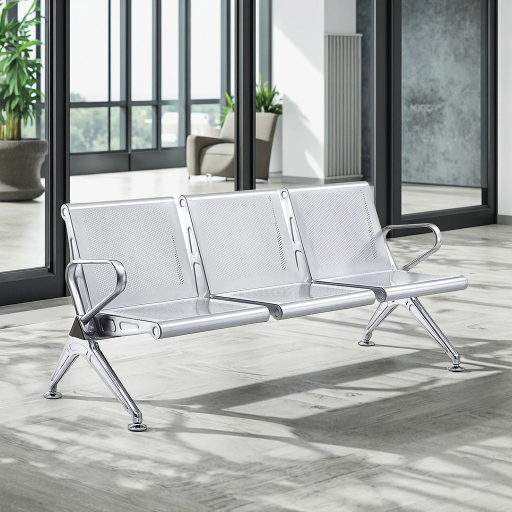 Industrial Grade Stainless Steel 3 Seat Platform Seating for Hospital & School Use Modern Design Durable Commercial Furniture 2
