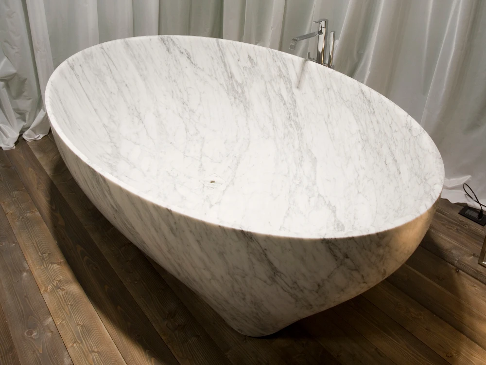 新设计天然白色实心大理石独立浴室浴缸