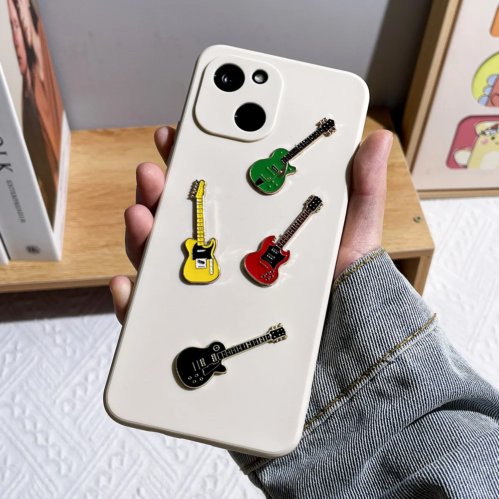 Custom Guitar Design Metal phone Sticker Glue Emblem 3M Glue Lapel Pin For Diy Phone Case factory