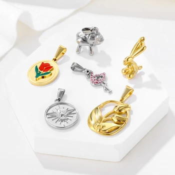 Small Charms Fashion Jewelry Balloon Dog Cute Rabbit Flower Flamingo Charm Pendant Stainless Steel Pendants for Jewelry Making
