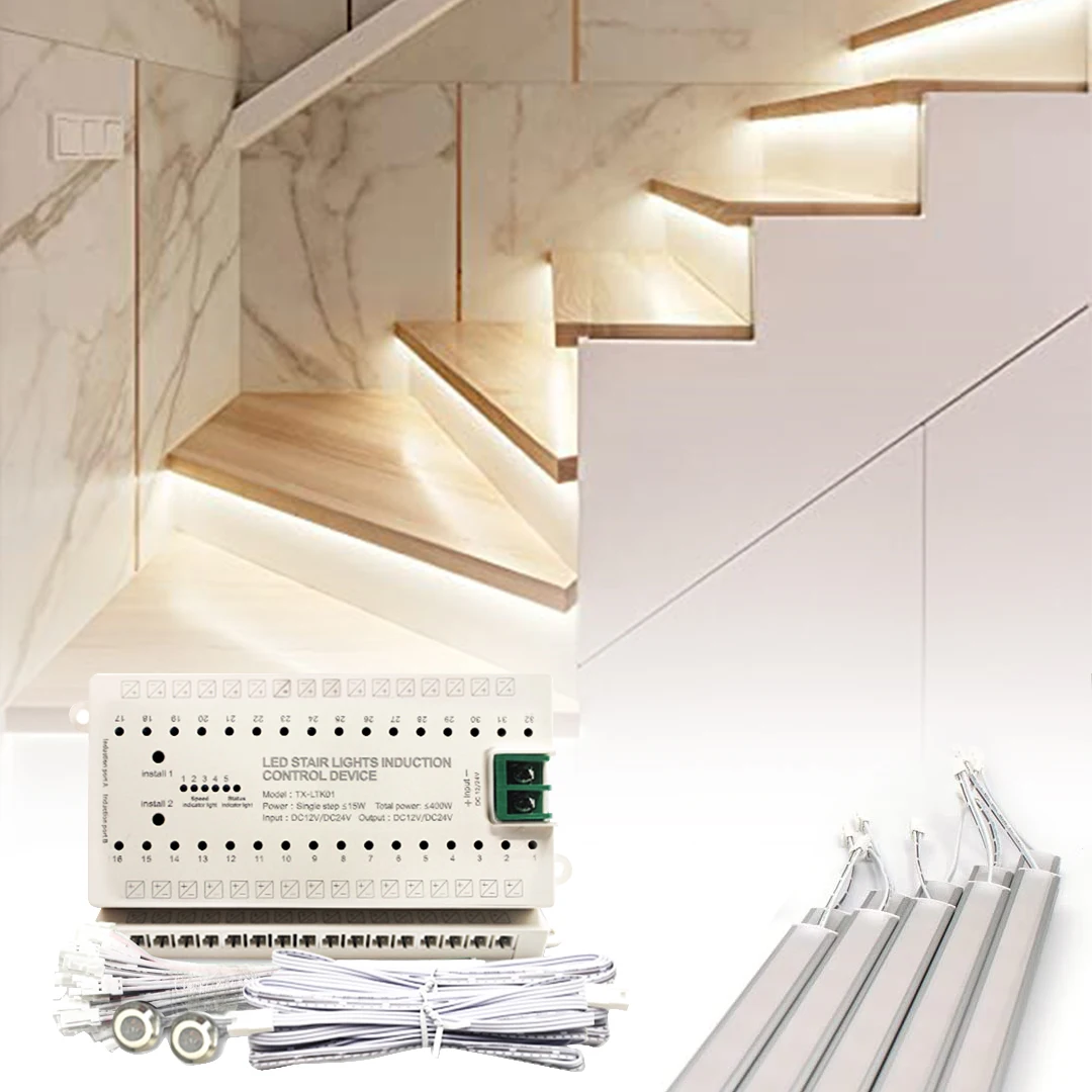 PIR Sensor Stair Light Controller 16 32 Steps Human Body Sensor LED Strip Light Controller