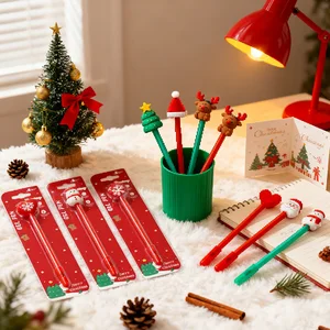 Festive Christmas Stationery Kit - Stapler, Tape Holder, Ballpoint Pen, Pencil Sharpener & Solid Glue for Students & Office