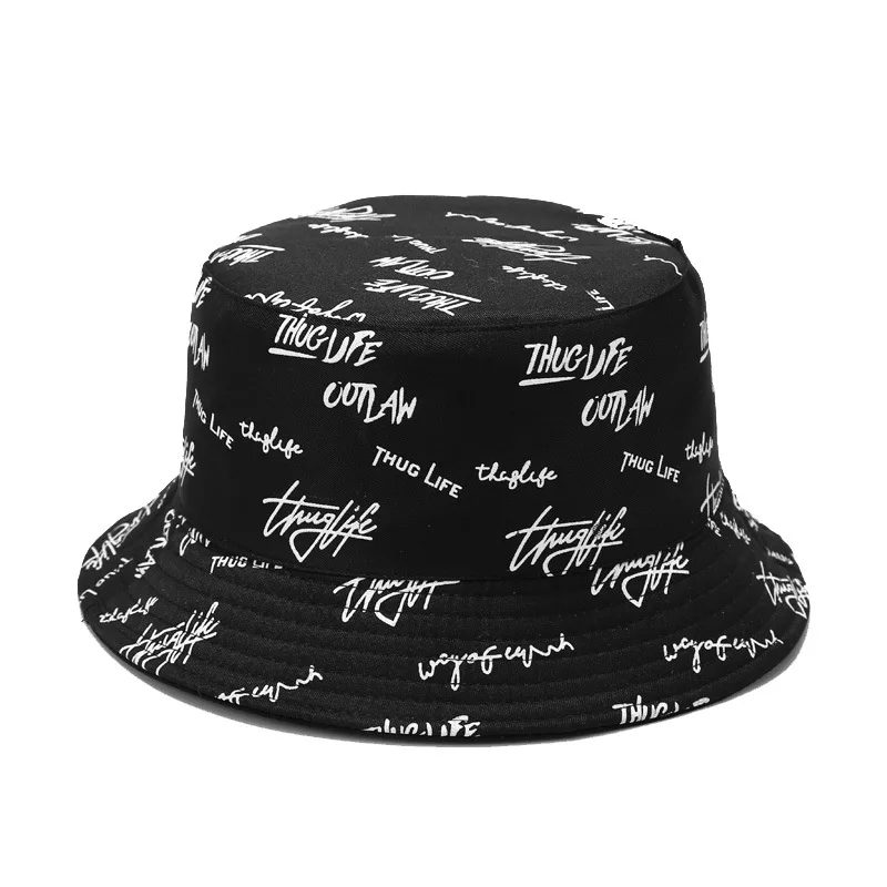 Thug Life Fashion Design Custom Logo All Over Printed and Embroidered Reversible Chapeau Bob Fisherman Bucket Hat