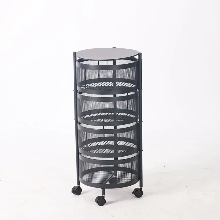 Кухонная полка из углеродистой стали, передвижная круглая кухонная тележка, корзина для хранения овощей и фруктов