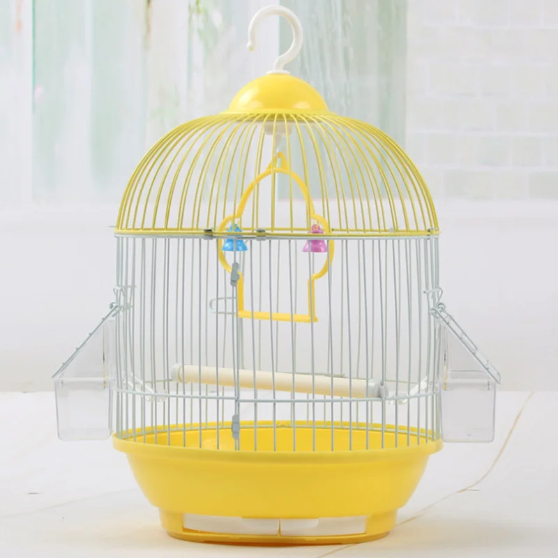 丸い鳥かご、餌入れ付き、装飾的なカラフルな吊り下げ式金属製鳥かご