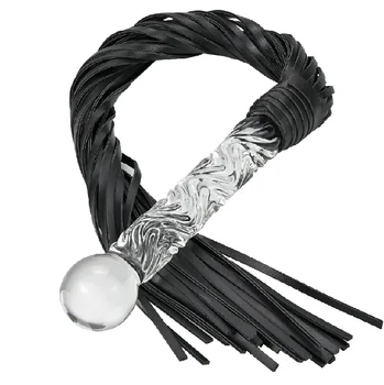 Fetish Leather Whip with Glass Pleasure Rod with Ball Tip Sex Toy Suitable for SM or Anal Sex Masturbation Toy