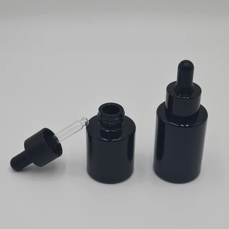20ml/30ml Empty Round Glass Dropper Essence Bottle Clear Frosted Black ...