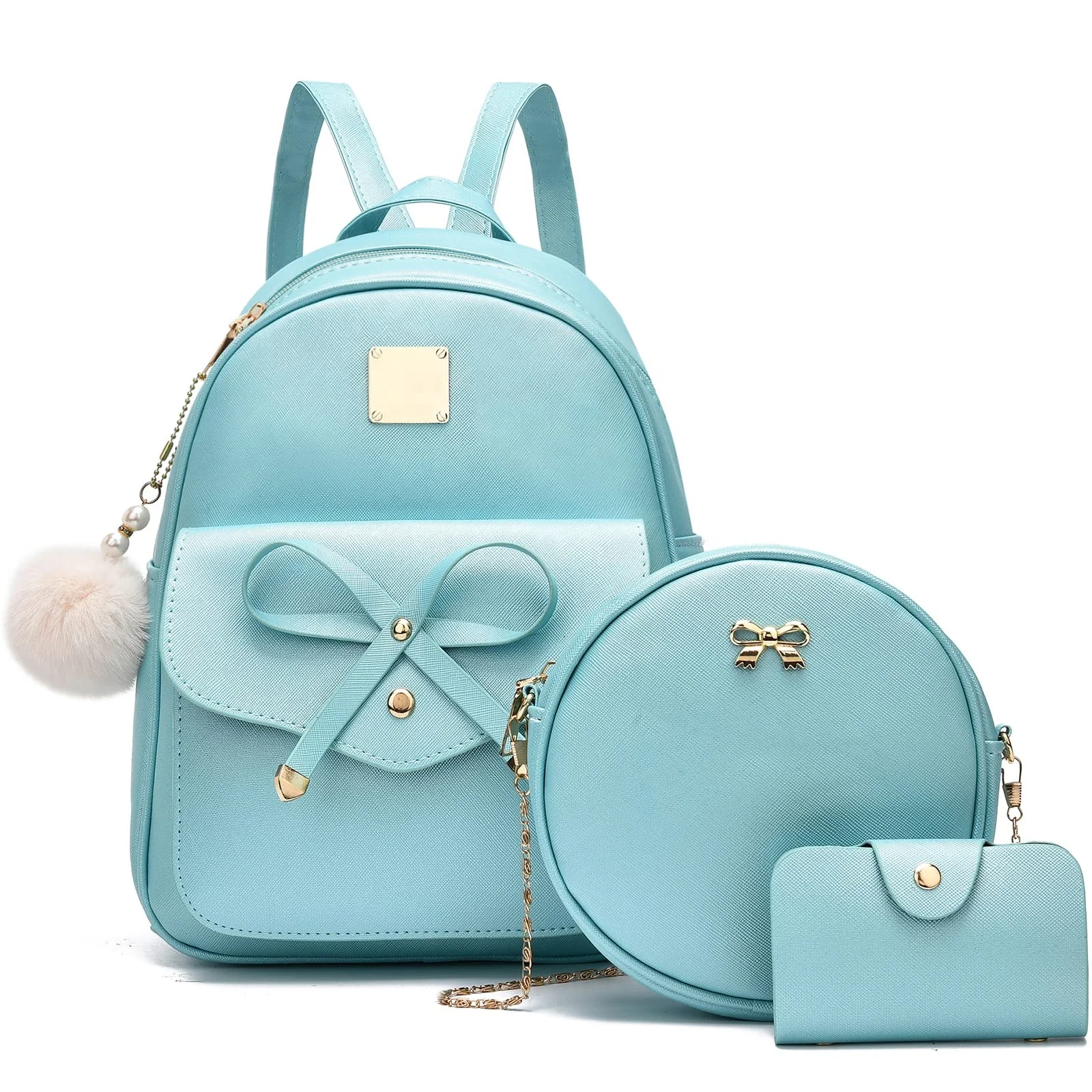 Girls 3-Pieces Mini Leather Backpack Purse Shoulder Bag Set