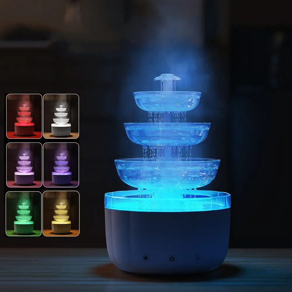 Hot Selling in Stock 7 Colorful Raindrop Humidifier Home Office Aroma Air Refill USB Large Spray Large Capacity Fountain