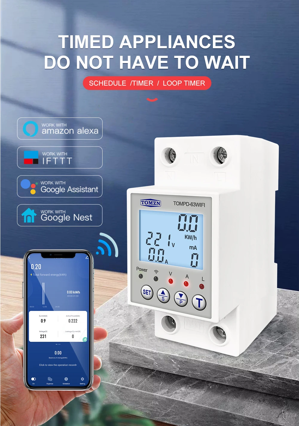Tompd63 Wfi Switch 63a Smartlife Tuya Circuit Breaker Energy Meter