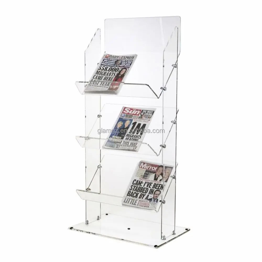 Clear Acrylic Newspaper Magazine Tabloid Brochure Stand Retail Display 