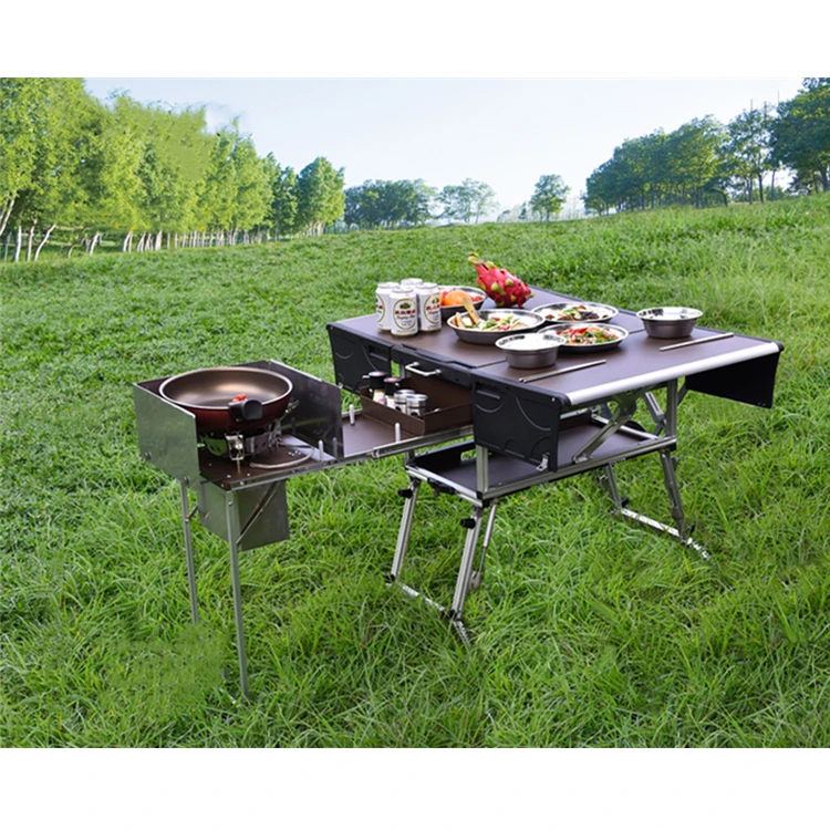Camping Outdoor Kitchen Camping Cook Table 2-Tier Camping Kitchen Table 