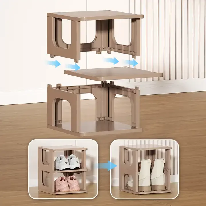 Modern Multi-Layer Foldable PP Plastic Shoe Rack Storage Cabinet Stackable and Display Style for Home Kitchen Bathroom Storage manufacture