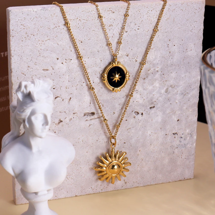 Stainless Steel Sun Pendant Necklace Trendy Durable