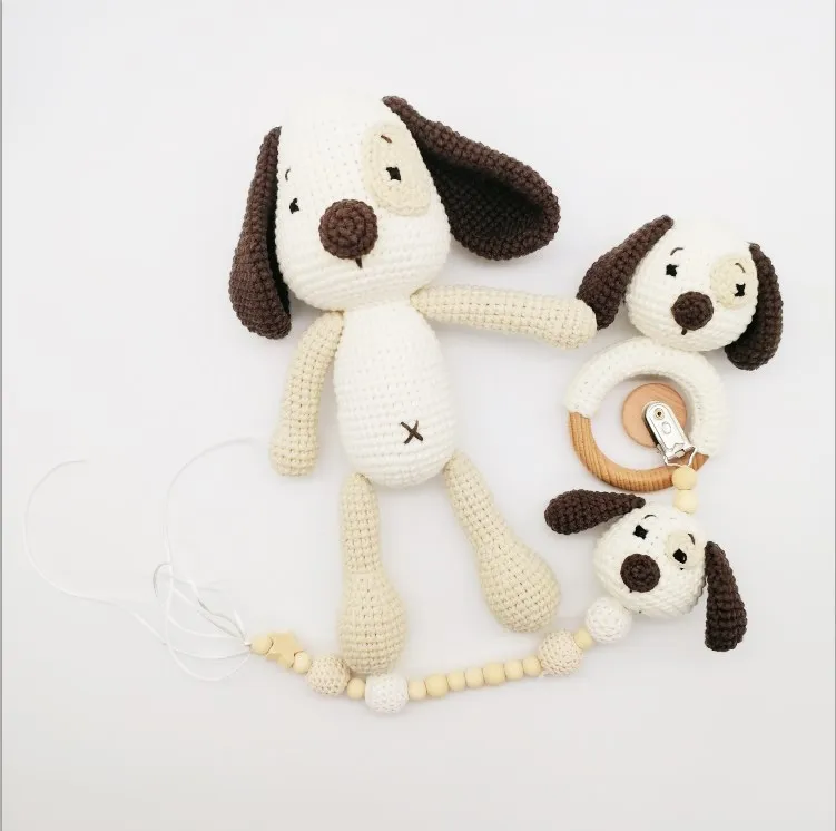 Crochet Puppy Dog Crochet Dog Rattle Teether Knitted Dog Newborn Baby Set  Baby Shower Gift Christmas/Easter Gift