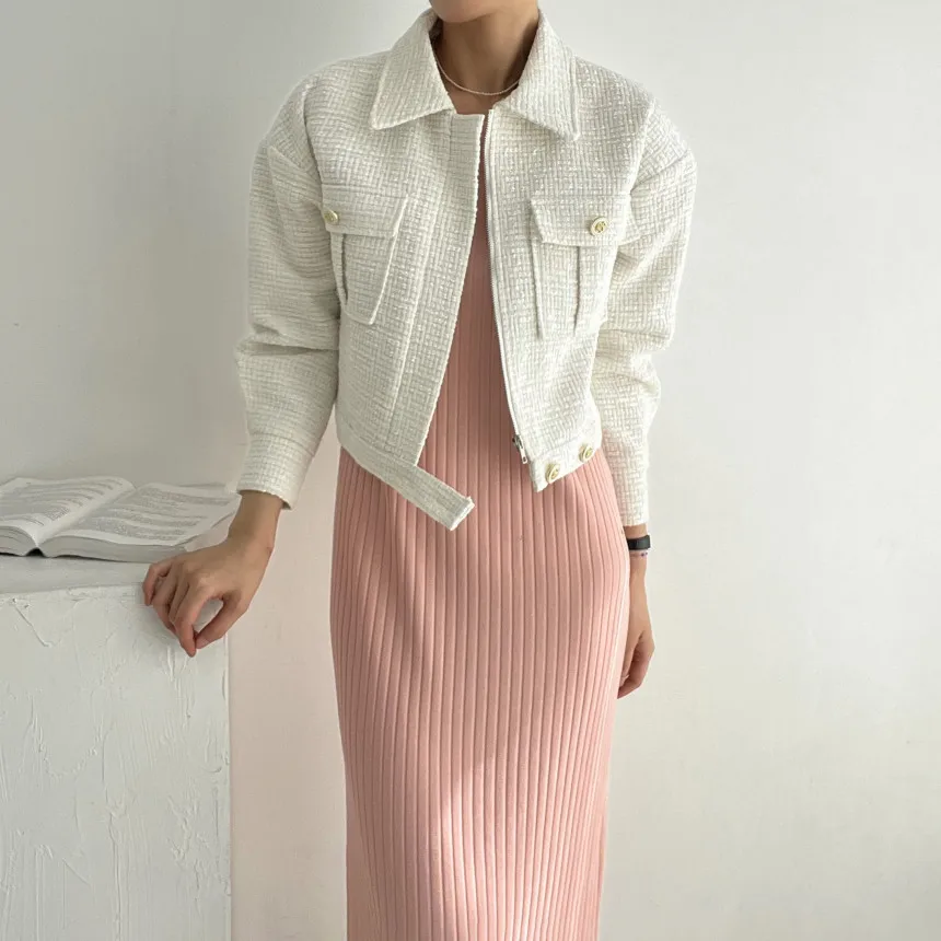 2024 Autumn New Item Lapel Double Pocket Loose and Versatile Long Sleeved Zipper Coarse Woolen Women's Coat_voghion.com