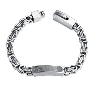 Tizti Bracelet Authentic Meteorite Mens Bracelet Stainless Steel Byzantine Fashion Stainless Steel Cuban Chain Bracelets Jewelry