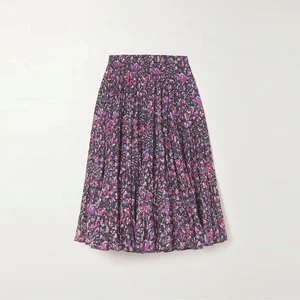 Clothing Manufacturer Custom Spring Summer Purple  Layered Pleated Print Cotton Poplin Women's Elegant Casual Midi Skirt