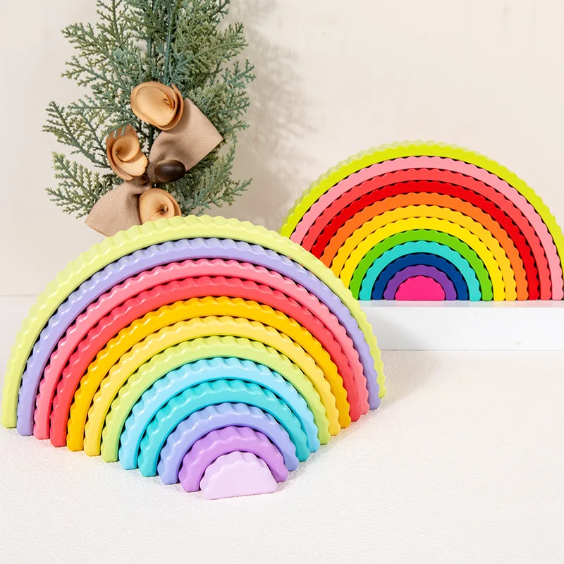 Early Childhood Education Rainbow Large Stacking Blocks 12 Arches Montessori Nesting Puzzle Educational Baby Tower Toys
