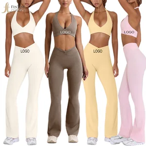 Under Lulu Custom Women Yoga Outfit Breathable Lightweight Strappy Halter Fitness Flared Pants Front Beautiful Backless Sports