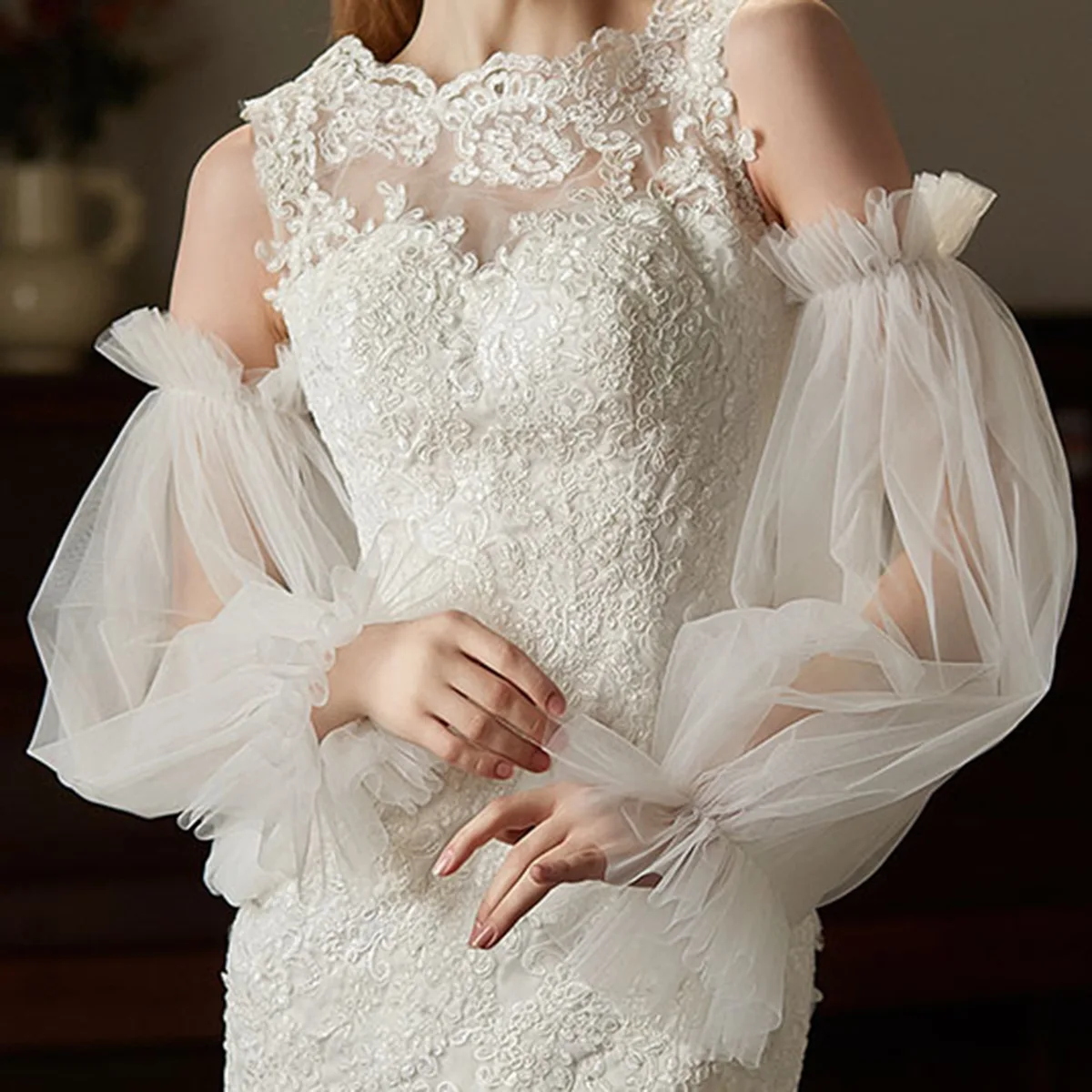 mesh sleeves for wedding dress Wedding dress see through sleeves 8 US / Natural White