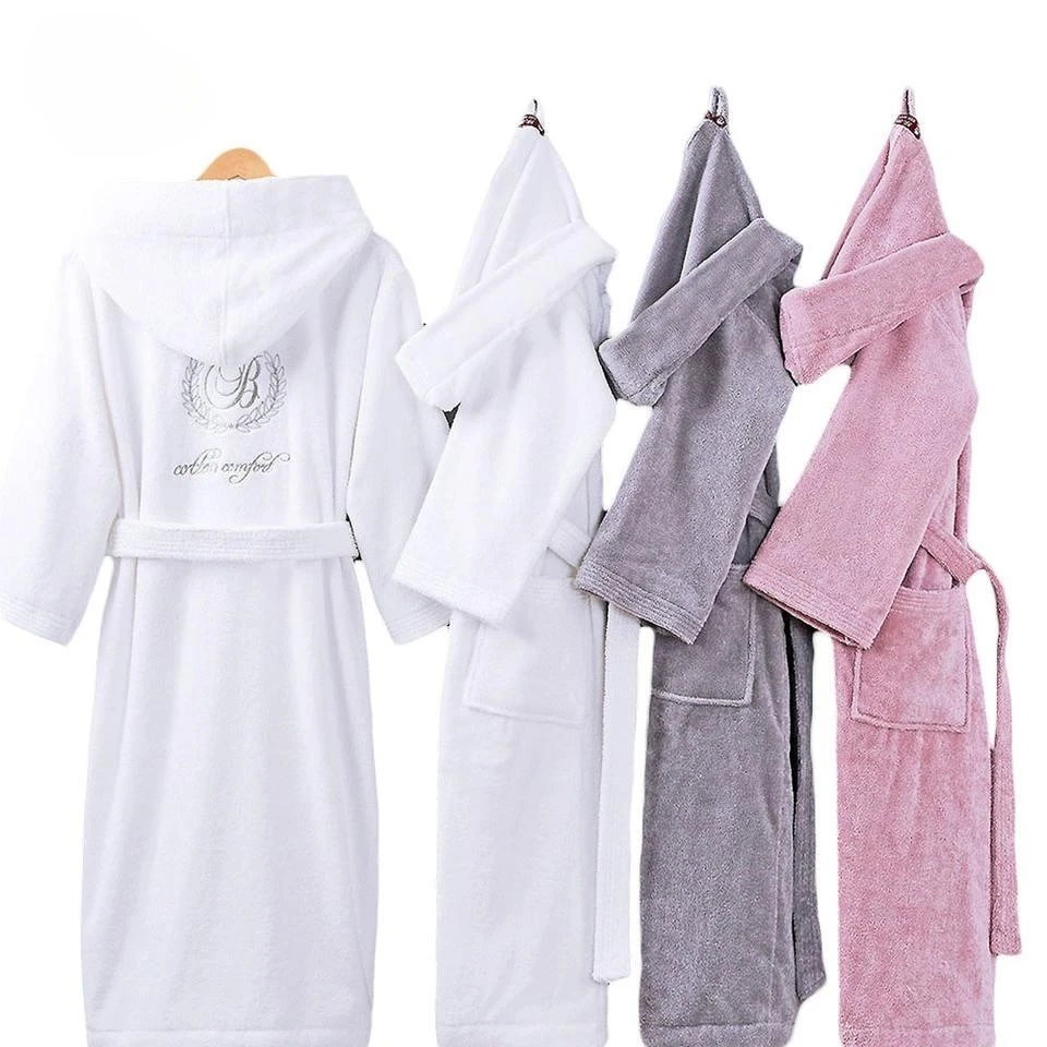 Hotel White Hooded Bathrobe Cotton.100 Cotton Terry Unisex Hotel Spa